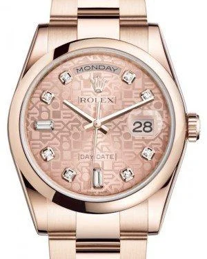 Rolex Day-Date 36 Rose Gold Pink Jubilee Diamond Dial & Smooth Domed Bezel Oyster Bracelet 118205