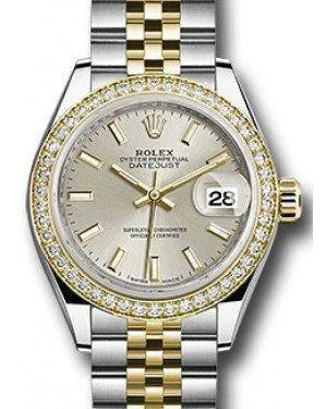 Rolex Datejust 28MM 279383 Silver Index Diamond Bezel Yellow Gold & Stainless Steel Jubilee - NEW