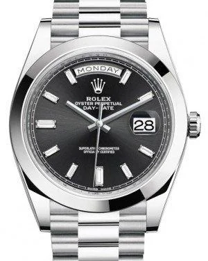 Rolex Day-Date 40mm Platinum Black Diamond Dial & Smooth Bezel President Bracelet 228206 -  NEW