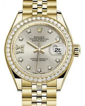 Rolex Datejust 28MM 279138 Silver Diamond Roman 9 o' Clock Diamond Bezel Yellow Gold Jubilee - NEW