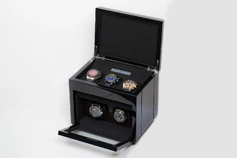 The Luxury Well Touch Screen Control Double Watch Winder with 3-watch Storage