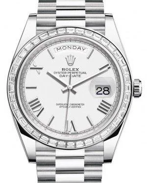 Rolex Day-Date 40 Platinum White Roman Dial & Diamond Bezel President Bracelet 228396TBR