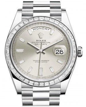 Rolex Day-Date 40 Platinum Silver Diamond Dial & Diamond Bezel President Bracelet 228396TBR