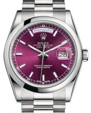 Rolex Day-Date 36 Platinum Cherry Index Dial & Smooth Domed Bezel President Bracelet 118206