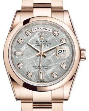 Rolex Day-Date 36 Rose Gold Meteorite Diamond Dial & Smooth Domed Bezel Oyster Bracelet 118205