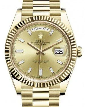 Rolex Day-Date 40 Yellow Gold Champagne Diamond Dial & Fluted Bezel President Bracelet 228238 -  New