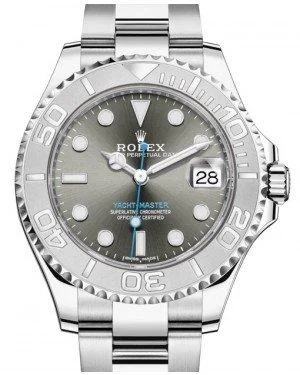 Rolex Yacht-Master 37 Stainless Steel Dark Rhodium Dial Platinum Bezel Oyster Bracelet 268622 - New