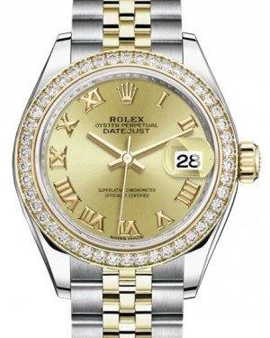 Rolex Lady Datejust 28 Yellow Gold/Steel Champagne Roman Dial & Diamond Bezel Jubilee Bracelet 279383RBR