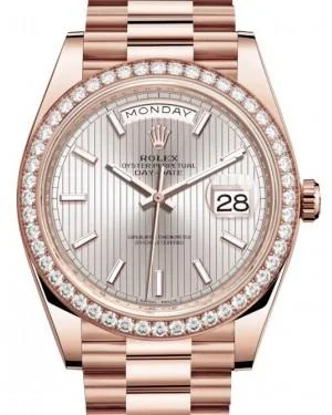 Rolex Day-Date 40 Rose Gold Sundust Stripe Motif Index Dial & Diamond Bezel President Bracelet 228345RBR