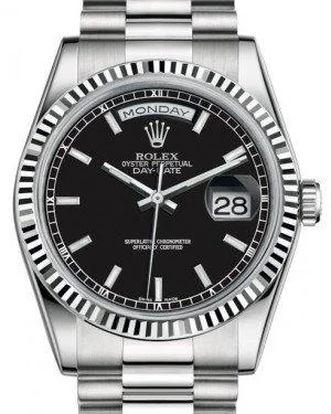 Rolex Day-Date 36 White Gold Black Index Dial & Fluted Bezel President Bracelet 118239