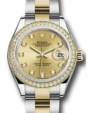 Rolex Datejust 28MM 279383 Champagne Diamond Markers & Bezel Yellow Gold & Stainless Steel Oyster - NEW