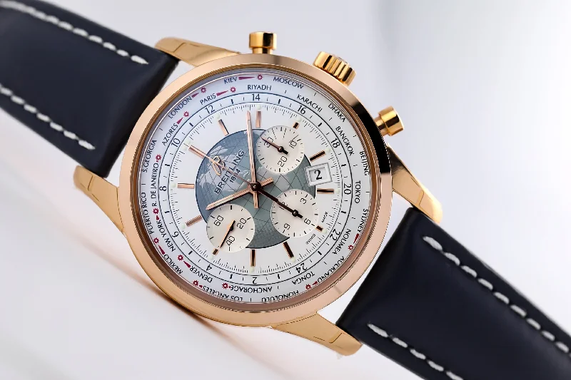 Breitling Transocean Chronograph Unitime 18kt Gold Silver