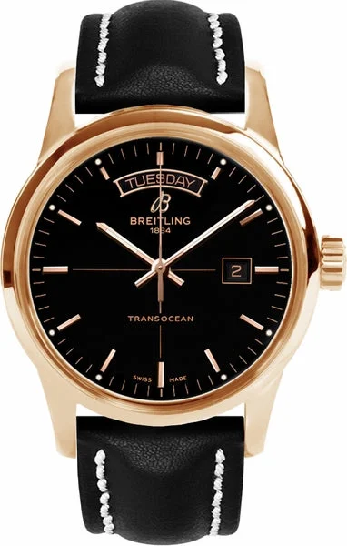 Breitling Transocean Day & Date 18k Red gold - Black 43mm Dial