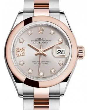 Rolex Lady Datejust 28 Rose Gold/Steel Sundust Diamond IX Dial & Smooth Domed Bezel Oyster Bracelet 279161