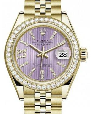 Rolex Lady Datejust 28 Yellow Gold Lilac Diamond Index/Roman IX Dial & Diamond Bezel Jubilee Bracelet 279138RBR