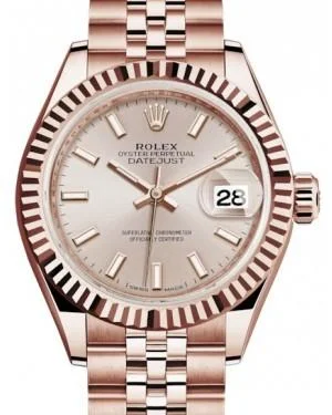 Rolex Lady Datejust 28 Rose Gold Sundust Index Dial & Fluted Bezel Jubilee Bracelet 279175