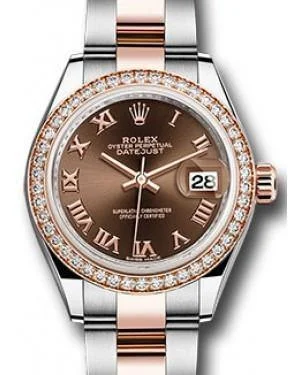 Rolex Datejust 28MM 279381 Chocolate Roman Diamond Bezel Rose Gold & Stainless Steel Oyster - NEW