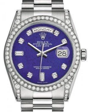 Rolex Day-Date 36 White Gold Lapis Lazuli Diamond Dial & Diamond Set Case & Bezel President Bracelet 118389