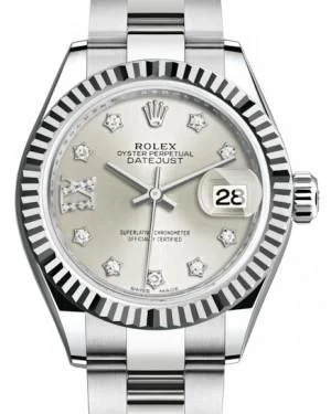 Rolex Lady Datejust 28 White Gold/Steel Silver Diamond IX Dial & Fluted Bezel Oyster Bracelet 279174