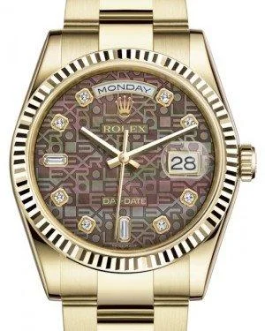 Rolex Day-Date 36 Yellow Gold Black Mother of Pearl Jubilee Diamond Dial & Fluted Bezel Oyster Bracelet 118238