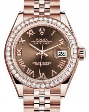 Rolex Lady Datejust 28 Rose Gold Chocolate Roman Dial & Diamond Bezel Jubilee Bracelet 279135RBR