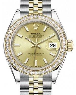 Rolex Lady Datejust 28 Yellow Gold/Steel Champagne Index Dial & Diamond Bezel Jubilee Bracelet 279383RBR