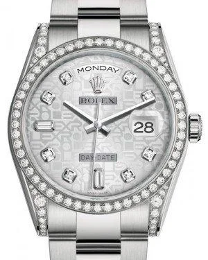 Rolex Day-Date 36 White Gold Silver Jubilee Diamond Dial & Diamond Set Case & Bezel Oyster Bracelet 118389