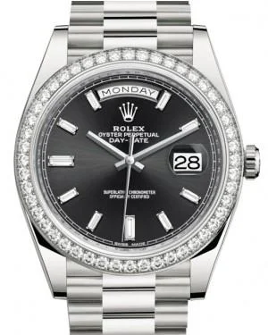 Rolex Day-Date 40 White Gold Black Diamond Dial & Diamond Bezel President Bracelet 228349RBR