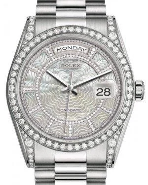 Rolex Day-Date 36 White Gold Carousel of White Mother of Pearl Diamond Dial & Diamond Set Case & Bezel President Bracelet 118389