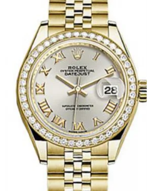 Rolex Datejust 28MM 279138 Silver Roman Diamond Bezel Yellow Gold Jubilee - NEW