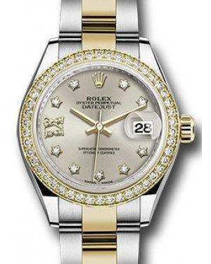 Rolex Datejust 28MM 279383 Silver Diamond Roman 9 o' Clock Diamond Bezel Yellow Gold & Stainless Steel Oyster - NEW