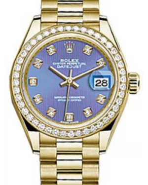 Rolex Datejust 28 279138 Lavender Diamond Markers & Bezel Yellow Gold President - NEW