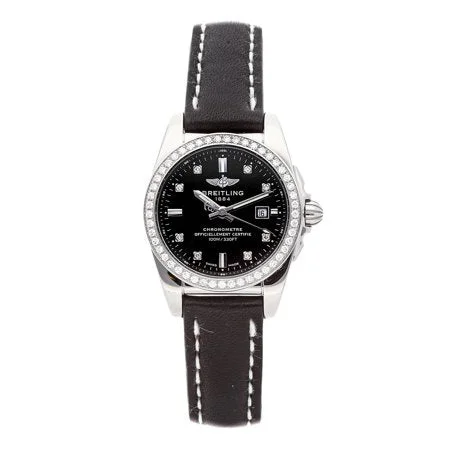 Breitling Galactic Steel Black Diamond 29mm Black Leather Strap Dial