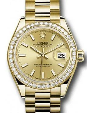 Rolex Datejust 28 279138 Champagne Index Diamond Bezel Yellow Gold President - NEW