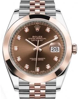 Rolex Datejust 41 Rose Gold/Steel Chocolate Diamond Dial Smooth Bezel Jubilee Bracelet 126301