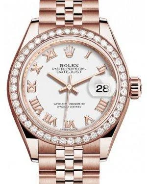 Rolex Lady Datejust 28 Rose Gold White Roman Dial & Diamond Bezel Jubilee Bracelet 279135RBR