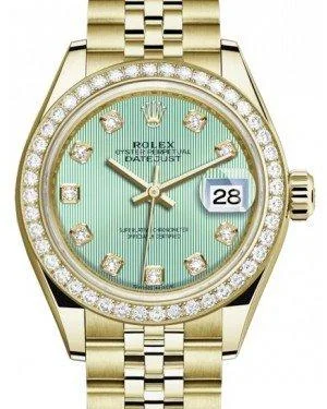 Rolex Lady Datejust 28 Yellow Gold Mint Green Diamond Dial & Diamond Bezel Jubilee Bracelet 279138RBR