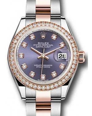 Rolex Datejust 28MM 279381 Aubergine Diamond Markers & Bezel Rose Gold & Stainless Steel Oyster - NEW