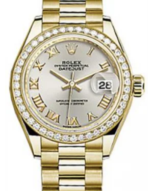 Rolex Datejust 28 279138 Silver Roman Diamond Bezel Yellow Gold President - NEW