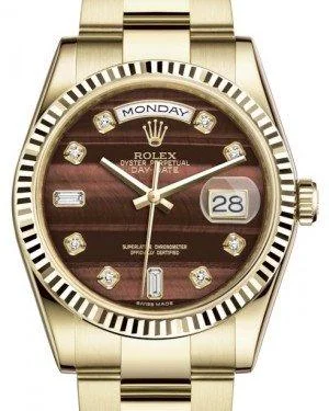 Rolex Day-Date 36 Yellow Gold Bull's Eye Diamond Dial & Fluted Bezel Oyster Bracelet 118238