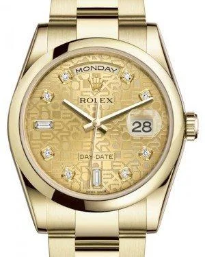 Rolex Day-Date 36 Yellow Gold Champagne Jubilee Diamond Dial & Smooth Domed Bezel Oyster Bracelet 118208