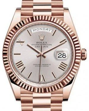 Rolex Day-Date 40mm Rose Gold Sundust Roman Dial Fluted Bezel 228235