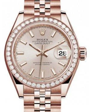 Rolex Lady Datejust 28 Rose Gold Sundust Index Dial & Diamond Bezel Jubilee Bracelet 279135RBR