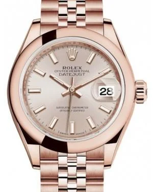 Rolex Lady Datejust 28 Rose Gold Sundust Index Dial & Smooth Domed Bezel Jubilee Bracelet 279165