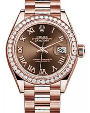 Rolex Datejust 28 279135 Chocolate Roman Diamond Bezel Rose Gold President - NEW