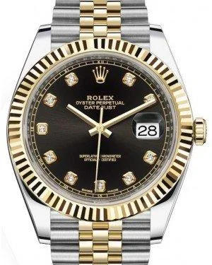 Rolex Datejust 41 Yellow Gold/Steel Black Diamond Dial Fluted Bezel Jubilee Bracelet 126333